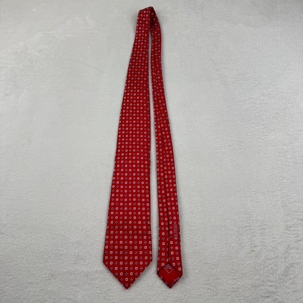 Brioni Silk Tie Mens OS Red Geometric Medallion Handmade Italy dis.1F158 - Picture 6 of 10